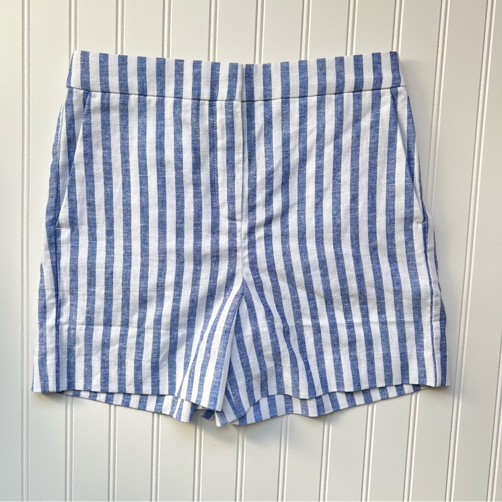 J. Crew NWT Linen Striped Shorts Resort Vacation Blue White